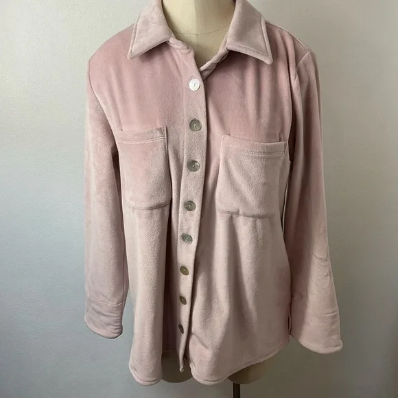 SOFT Surroundings The Old Softy Plush Velour Button Down Shirt Shacket Sz PS - Picture 3 of 6